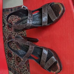 Donald Plainer dark brown ostrich textured heels, 7-1/2